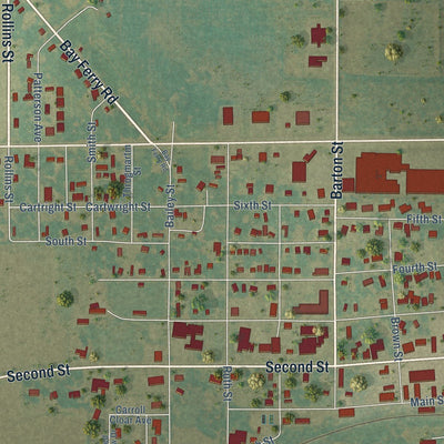 Close-up of the map of Earle, Arkansas print showing street and building detail