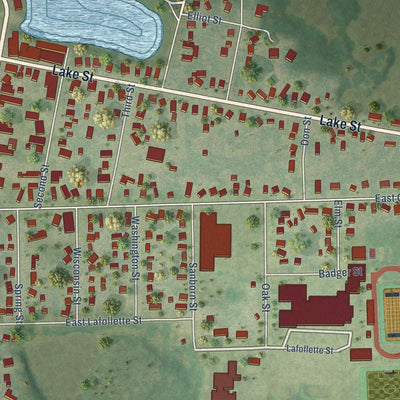 Close-up of the map of Pardeeville, Wisconsin print showing street and building detail
