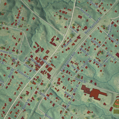 Close-up of the map of Wesson, Mississippi print showing street and building detail