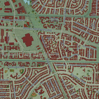 Close-up of the map of Rohnert Park, California print showing street and building detail