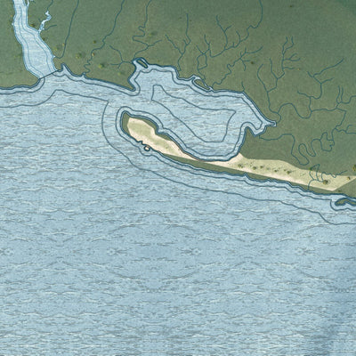Close-up of the map of Bayou La Batre, Alabama print showing street and building detail