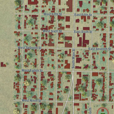 Close-up of the map of Sunray, Texas print showing street and building detail