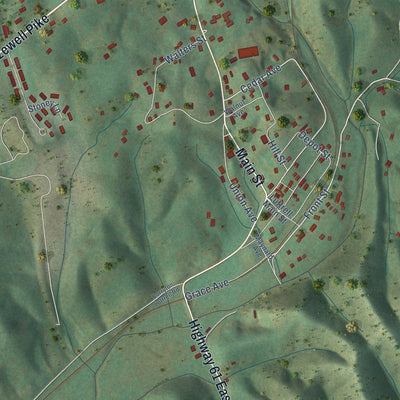 Close-up of the map of Luttrell, Tennessee print showing street and building detail