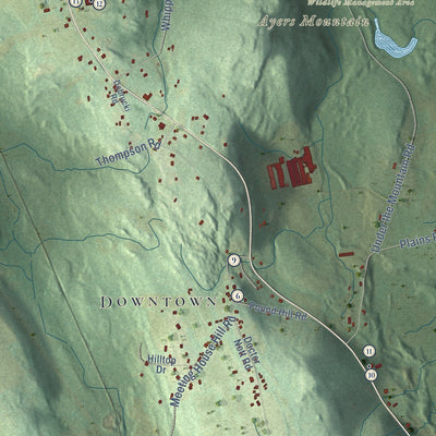 Close-up of the map of Franklin, Connecticut print showing street and building detail