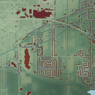 Close-up of the map of Wheatfield, New York print showing street and building detail