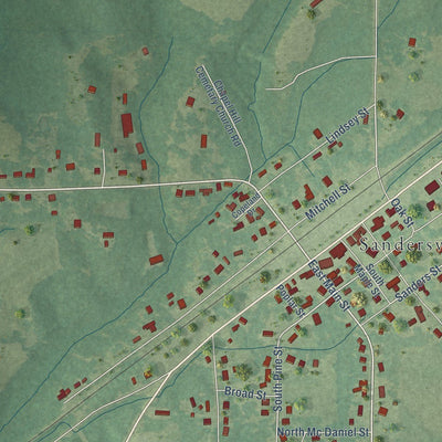 Close-up of the map of Sandersville, Mississippi print showing street and building detail