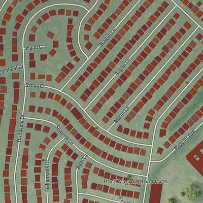 Close-up of the map of Port Washington North, New York print showing street and building detail