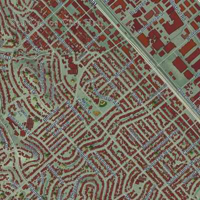 Close-up of the map of San Carlos, California print showing street and building detail