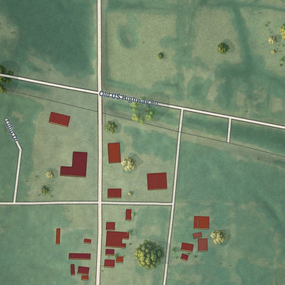 Close-up of the map of Faunsdale, Alabama print showing street and building detail