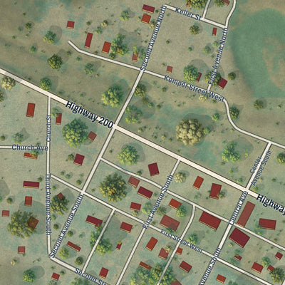 Close-up of the map of Dodge, North Dakota print showing street and building detail