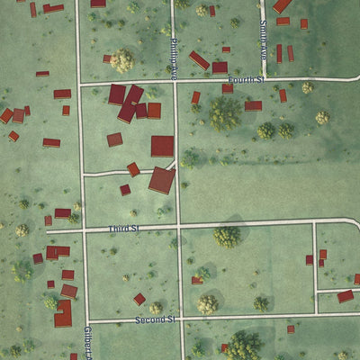 Close-up of the map of Lushton, Nebraska print showing street and building detail