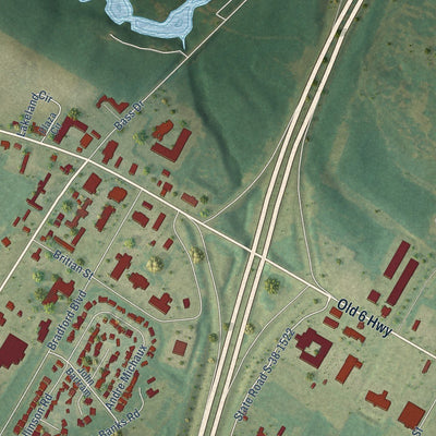 Close-up of the map of Santee, South Carolina print showing street and building detail