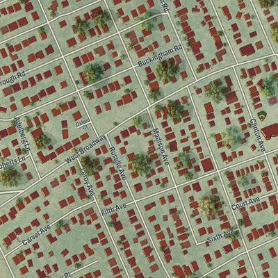 Close-up of the map of Cedarhurst, New York print showing street and building detail