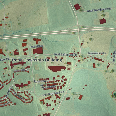 Close-up of the map of Penn, Chester County, Pennsylvania print showing street and building detail