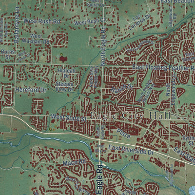 Close-up of the map of Eagle, Idaho print showing street and building detail