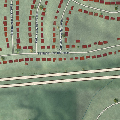 Close-up of the map of Fairburn Heights, Georgia print showing street and building detail