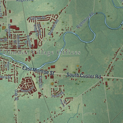 Close-up of the map of Dundee, Monroe County, Michigan print showing street and building detail