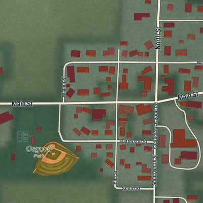 Close-up of the map of Osgood, Ohio print showing street and building detail