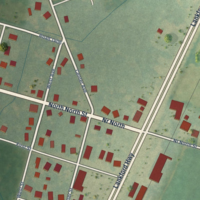 Close-up of the map of Keller, Virginia print showing street and building detail