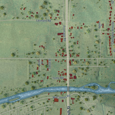 Close-up of the map of New Milford, Illinois print showing street and building detail