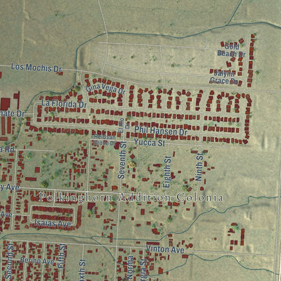 Close-up of the map of Canutillo, Texas print showing street and building detail