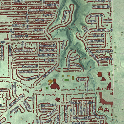Close-up of the map of Parma, Ohio print showing street and building detail