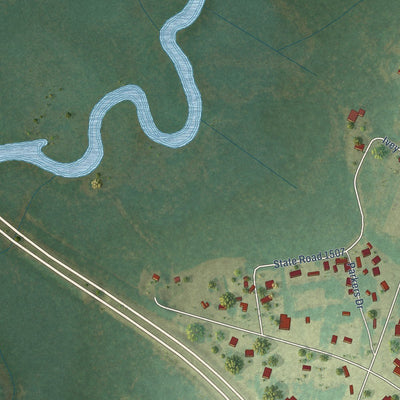 Close-up of the map of Boardman, North Carolina print showing street and building detail