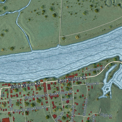 Close-up of the map of Clifton, Tennessee print showing street and building detail
