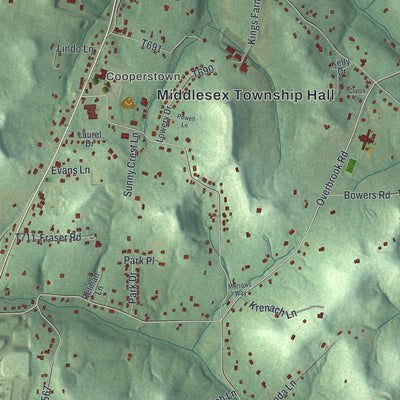 Close-up of the map of Middlesex, Butler County, Pennsylvania print showing street and building detail