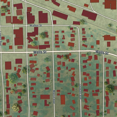 Close-up of the map of Belgrade, Minnesota print showing street and building detail