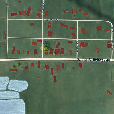 Close-up of the map of Mount Auburn, Indiana print showing street and building detail