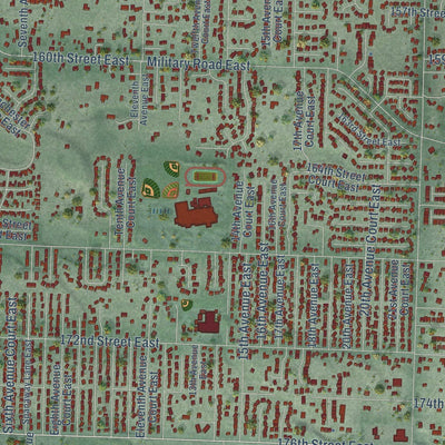 Close-up of the map of Spanaway, Washington print showing street and building detail