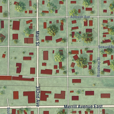 Close-up of the map of Roscoe, South Dakota print showing street and building detail