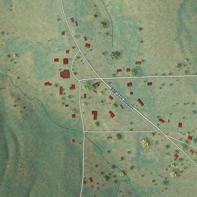 Close-up of the map of Moore Station, Texas print showing street and building detail