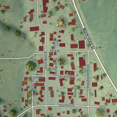 Close-up of the map of Ellis Grove, Illinois print showing street and building detail