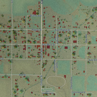 Close-up of the map of Oakley, Idaho print showing street and building detail