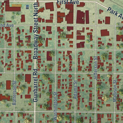 Close-up of the map of Monte Vista, Colorado print showing street and building detail
