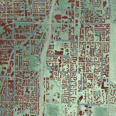Close-up of the map of Kirkland, Washington print showing street and building detail