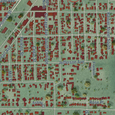 Close-up of the map of Buckley, Washington print showing street and building detail