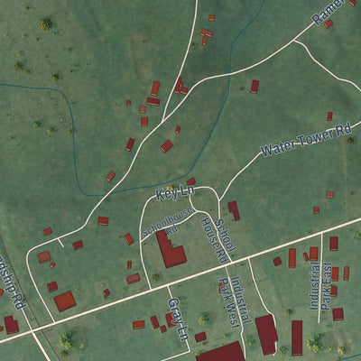 Close-up of the map of Ramer, Tennessee print showing street and building detail