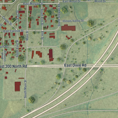 Close-up of the map of McLean, Illinois print showing street and building detail