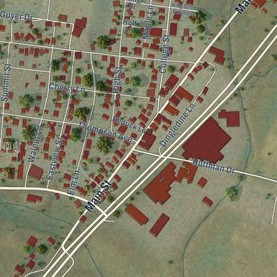 Close-up of the map of Dayton, Virginia print showing street and building detail