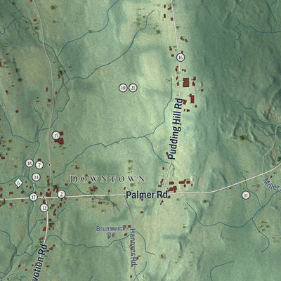 Close-up of the map of Scotland, Connecticut print showing street and building detail
