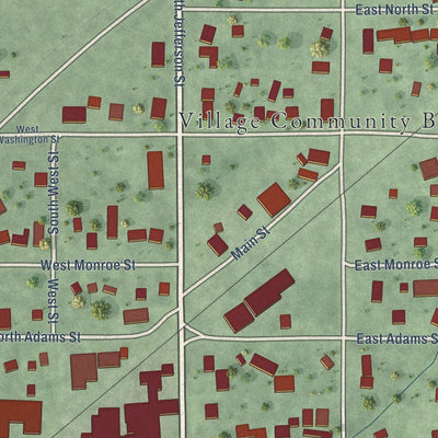 Close-up of the map of Towanda, Illinois print showing street and building detail