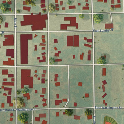 Close-up of the map of Flanagan, Illinois print showing street and building detail