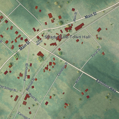 Close-up of the map of Shady Dale, Georgia print showing street and building detail