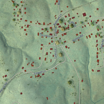 Close-up of the map of Lyles, Tennessee print showing street and building detail
