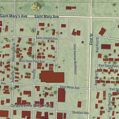 Close-up of the map of Graceville, Minnesota print showing street and building detail