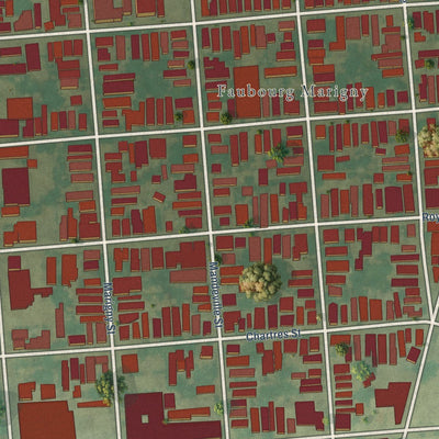 Close-up of the map of Marigny, Louisiana print showing street and building detail