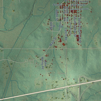 Close-up of the map of Luther, Oklahoma print showing street and building detail